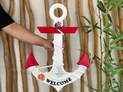 Mỏ neo gỗ Welcome quấn dây thừng đính phụ kiện [3 Size - 2 màu] C32-50-67cm MONEO-05